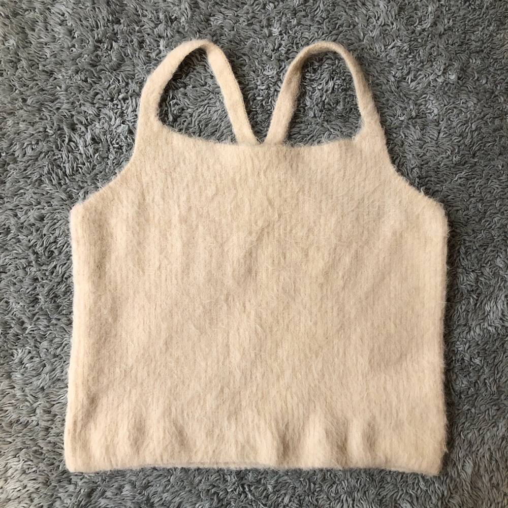 Cream Fuzzy Knit Crop Top